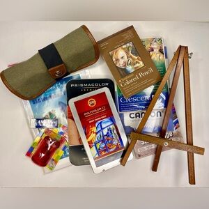 Collection of new colored pencils and  accessories